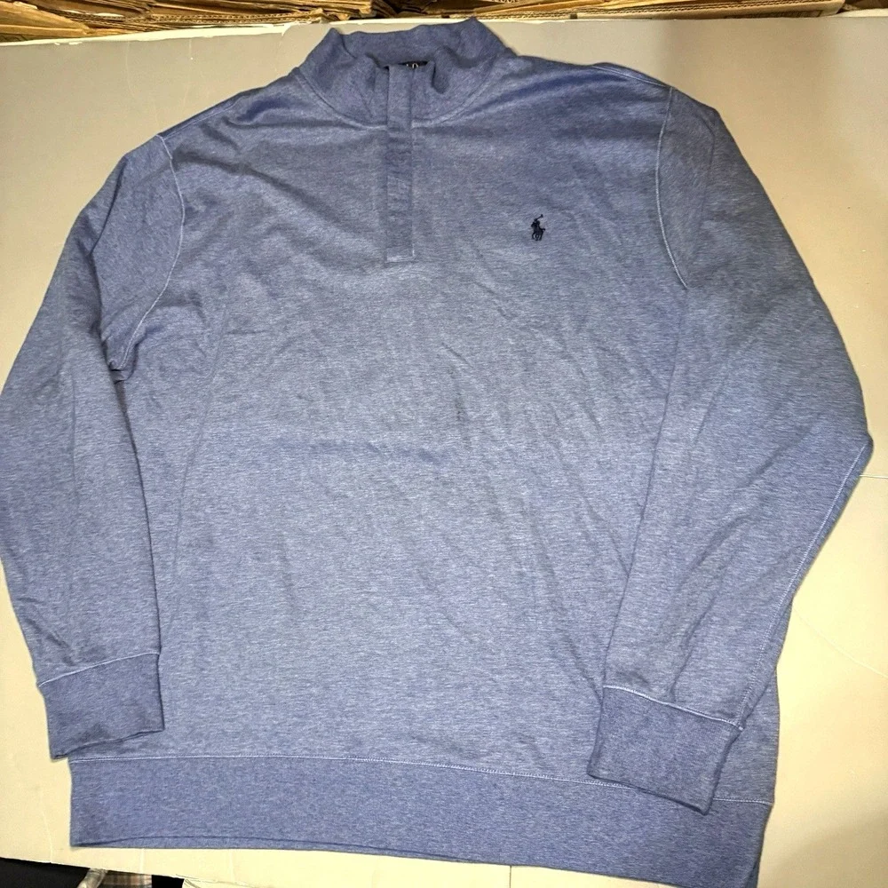 Polo Ralph Lauren Luxury Jersey Quarter Zip Pullover Sweater 2XLT Tall Blue Mens